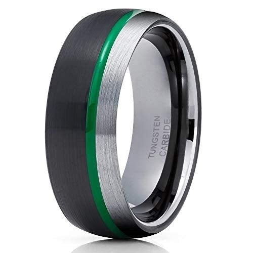Black Tungsten Ring 8mm Ring Green Tungsten Ring Men and Women Unique Tungsten Wedding Band (7) Image 1