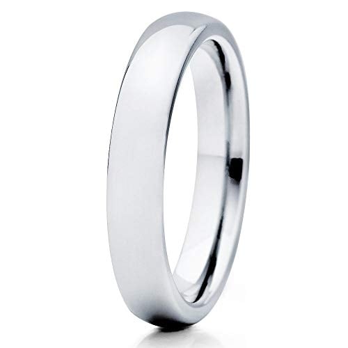 4mm Polished Silver Tungsten Wedding Band Gray Tungsten Carbide Ring Dome Shape Unisex Comfort Fit (10) Image 1