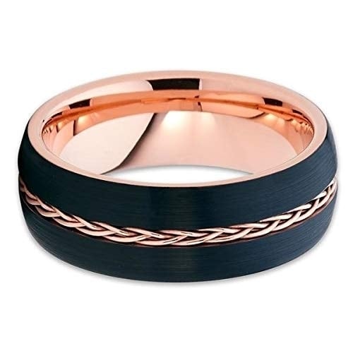 8mm - Rose Gold Tungsten - Black Wedding Band - Braid Ring - Tungsten Ring (7.5) Image 3