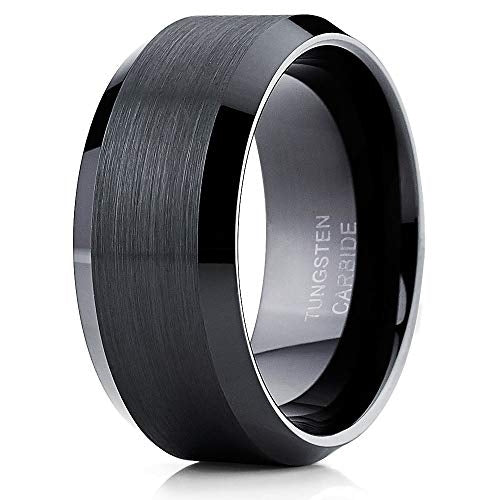 10mm Black Tungsten Ring Anniversary Ring Men and Women Black Tungsten Ring Unique Tungsten Ring Comfort Fit (15) Image 1