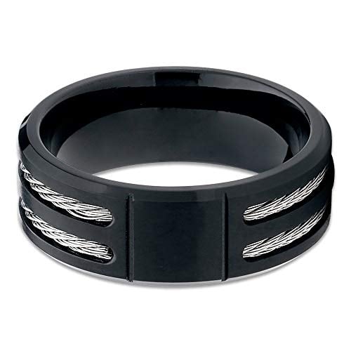 8mm Black Titanium Ring Rope Inlay Matter Finish Titanium Ring Mens Titanium Band (10) Image 3