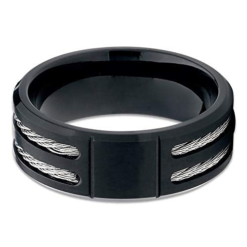 8mm Black Titanium Ring Rope Inlay Matter Finish Titanium Ring Mens Titanium Band (10) Image 4