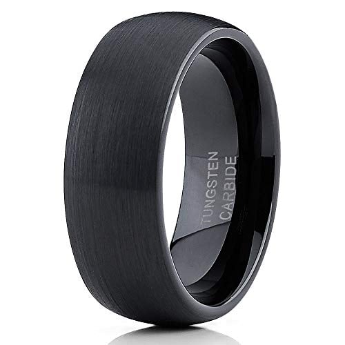 8mm Black Tungsten Wedding Band Tungsten Wedding Ring Black Tungsten Ring Brush Men and Women Comfort Fit Ring (9.5) Image 1
