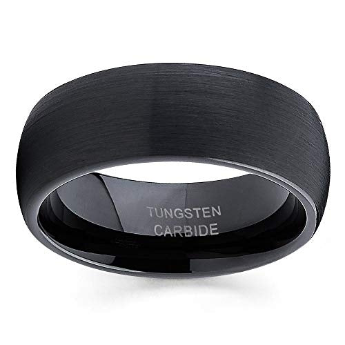 8mm Black Tungsten Wedding Band Tungsten Wedding Ring Black Tungsten Ring Brush Men and Women Comfort Fit Ring (9.5) Image 2