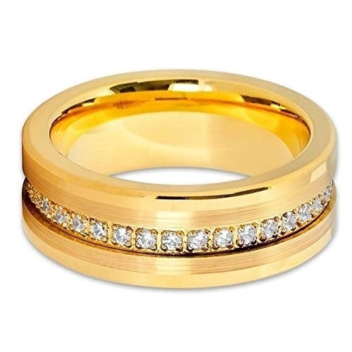 8mm- Yellow Gold Tungsten Wedding Band - Yellow Gold Ring - Tungsten Ring (14.5) Image 2