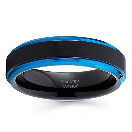 Black Tungsten Ring Wedding Band Blue Tungsten Ring Ring 6mm Brush Ring Comfort Fit (9) Image 2