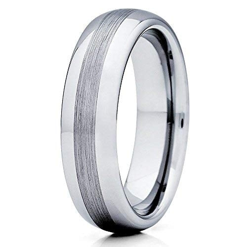6mm Tungsten Wedding Band Brushed Silver Tungsten Ring Tungsten Carbide Ring Dome Men and Women Comfort Fit (6) Image 1