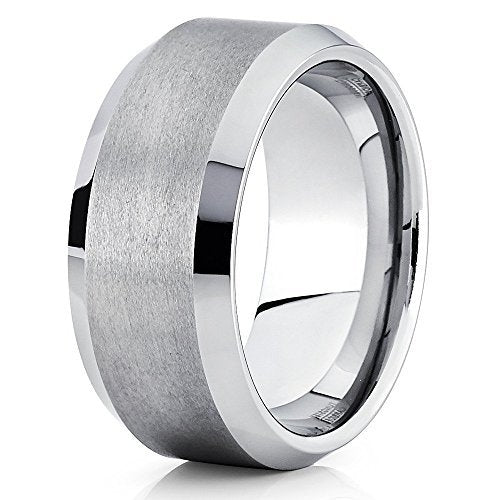 10mm Tungsten Wedding Band Silver Tungsten Ring Tungsten Carbide Band Brushed (6) Image 1