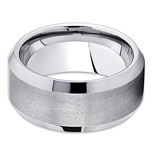 10mm Tungsten Wedding Band Silver Tungsten Ring Tungsten Carbide Band Brushed (6) Image 2