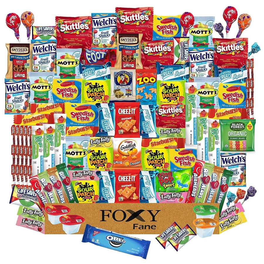 100 count Ultimate Gift Basket w/ Variety Assortment of Crackers, Cookies, Candy & Chips - Bulk Bundle of Tasty Treats Image 1