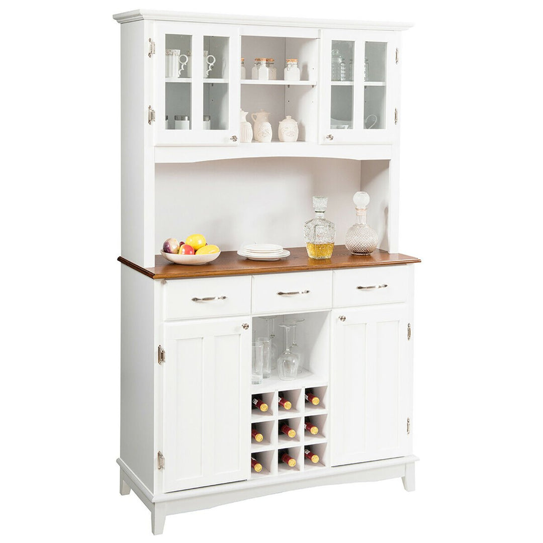 Buffet And Hutch Kitchen Storage Cabinet Cupboard w/ Wine Rack and Drawers White Image 10