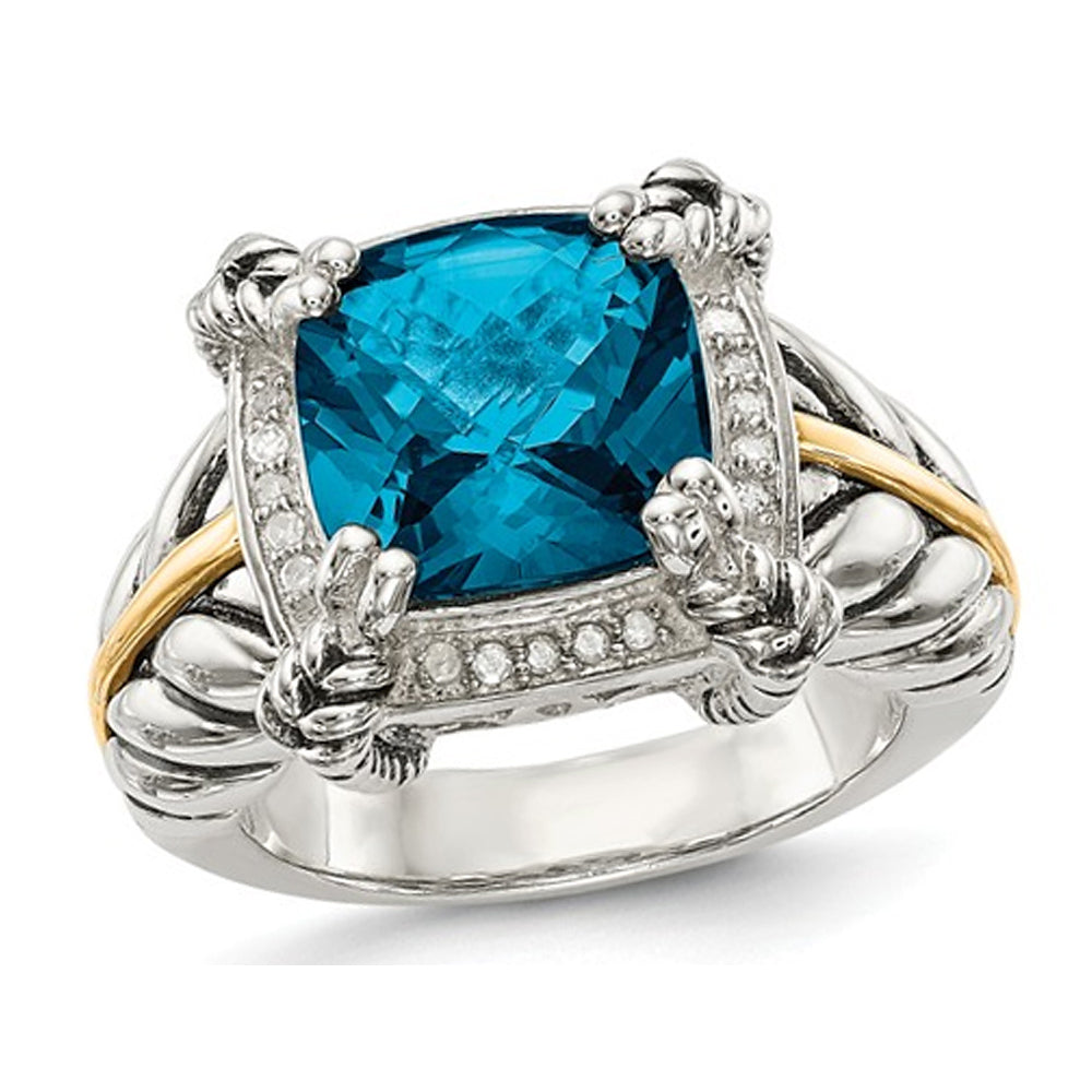 4.50 Carat (ctw) London Blue Topaz Ring in Sterling Silver with 14K Gold Accent Image 1