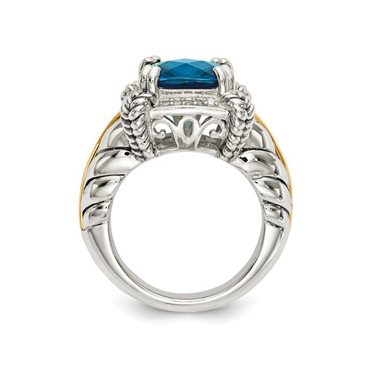 4.50 Carat (ctw) London Blue Topaz Ring in Sterling Silver with 14K Gold Accent Image 2