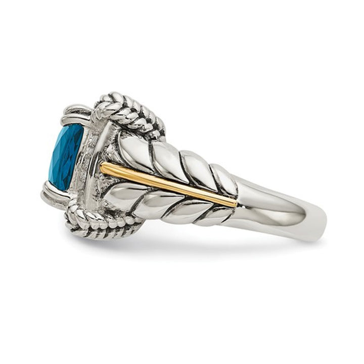 4.50 Carat (ctw) London Blue Topaz Ring in Sterling Silver with 14K Gold Accent Image 3