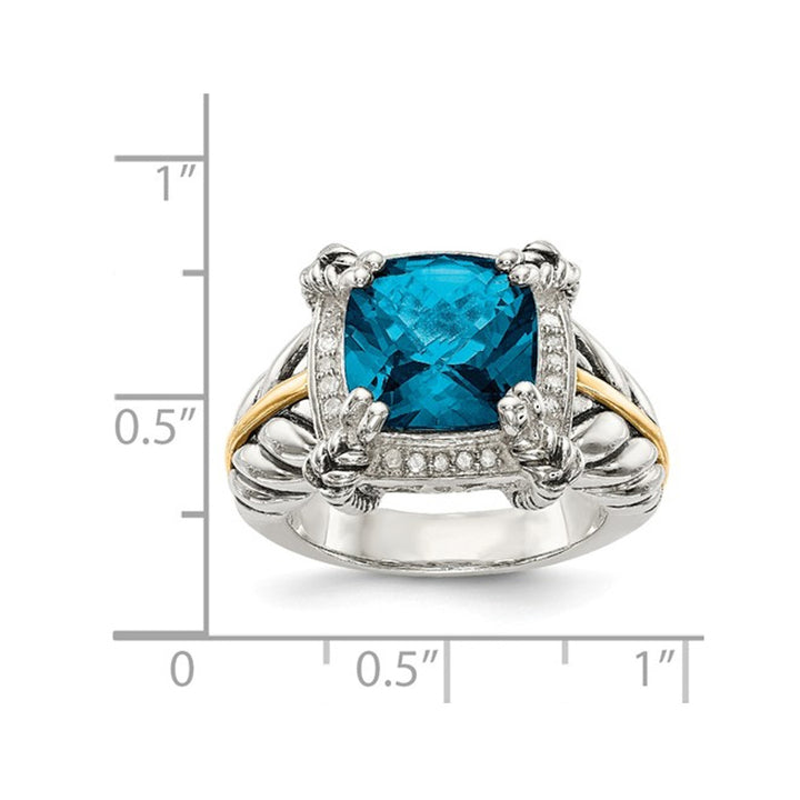 4.50 Carat (ctw) London Blue Topaz Ring in Sterling Silver with 14K Gold Accent Image 4