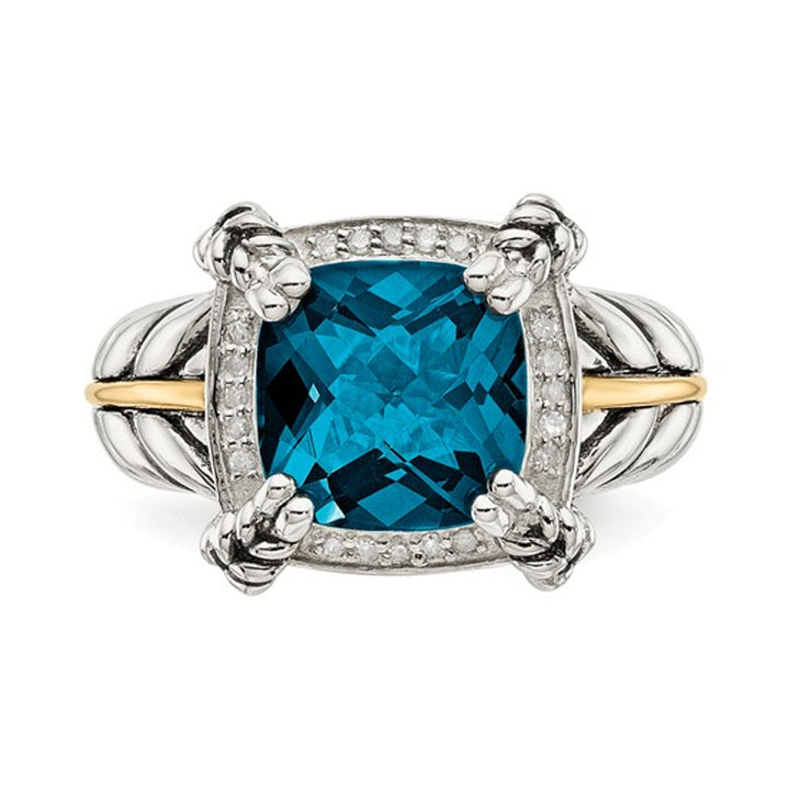 4.50 Carat (ctw) London Blue Topaz Ring in Sterling Silver with 14K Gold Accent Image 4