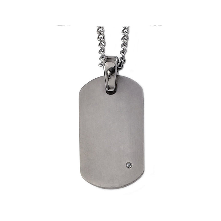 Mens Titanium Dog Tag Pendant Necklace with Diamond Accent and Chain Image 2