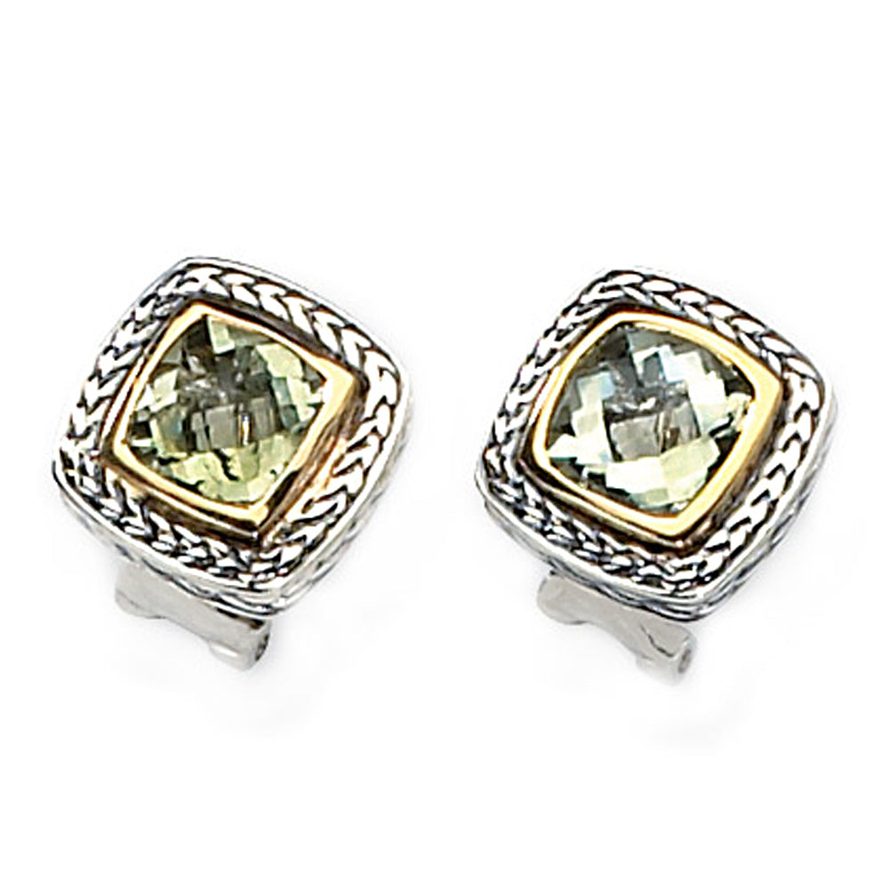 Green Amethyst 3.90 Carat (ctw) Earrings in Sterling Silver with 14K Gold Accents Image 2