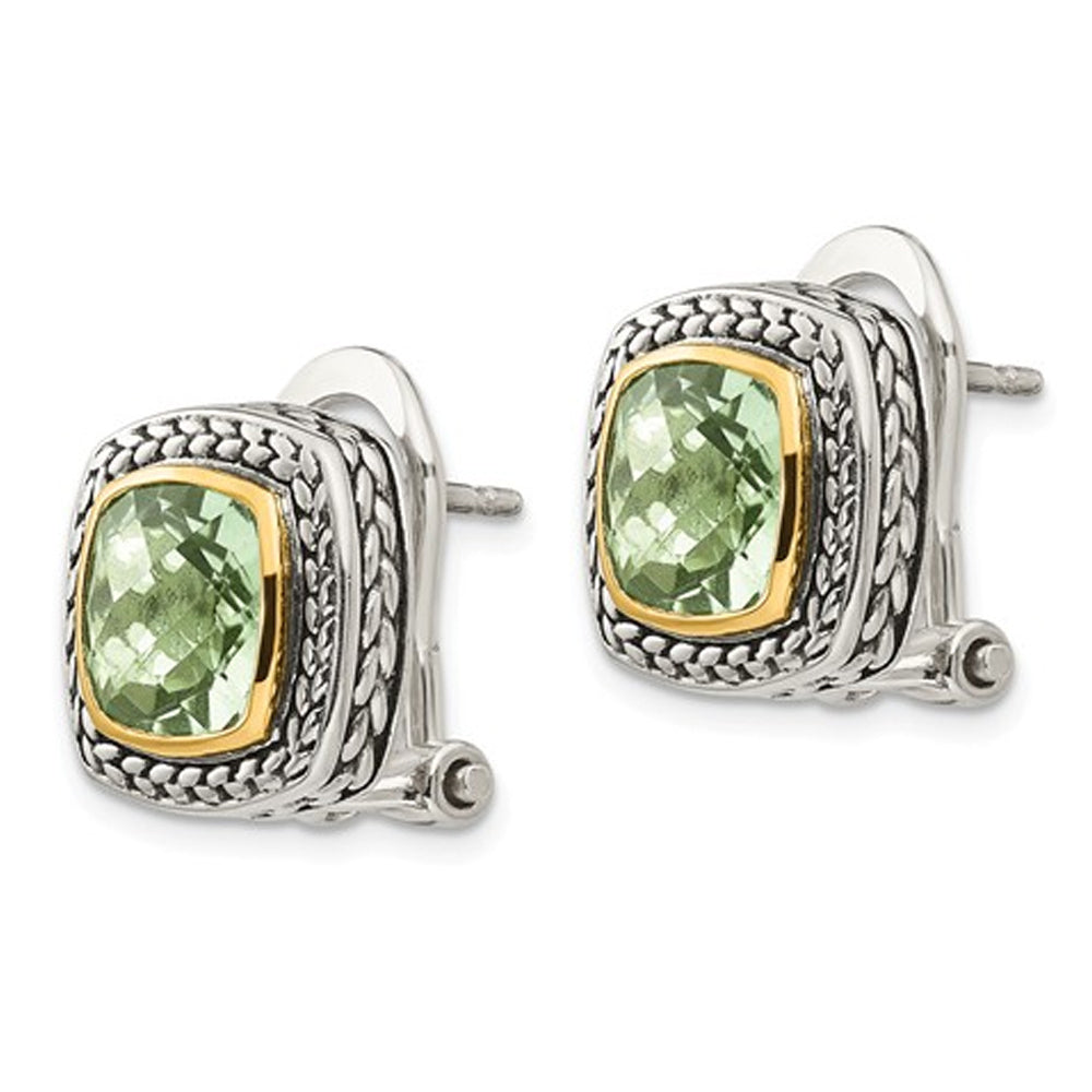 Green Amethyst 3.90 Carat (ctw) Earrings in Sterling Silver with 14K Gold Accents Image 3