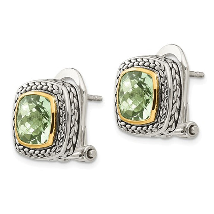 Green Amethyst 3.90 Carat (ctw) Earrings in Sterling Silver with 14K Gold Accents Image 3