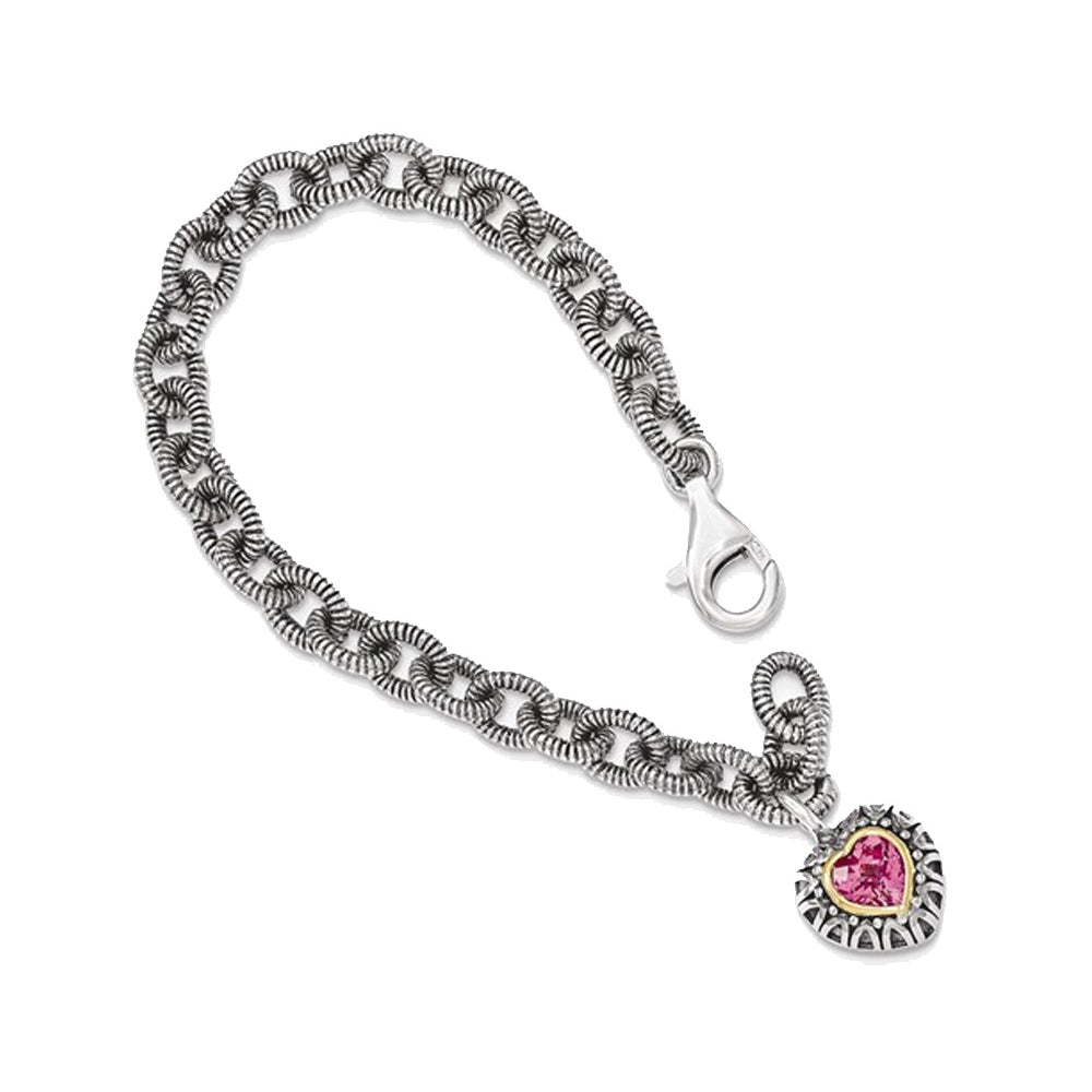 1.80 Carat (ctw) Lab Created Pink Sapphire Heart Bracelet Sterling Silver with 14K Gold Accent Image 2