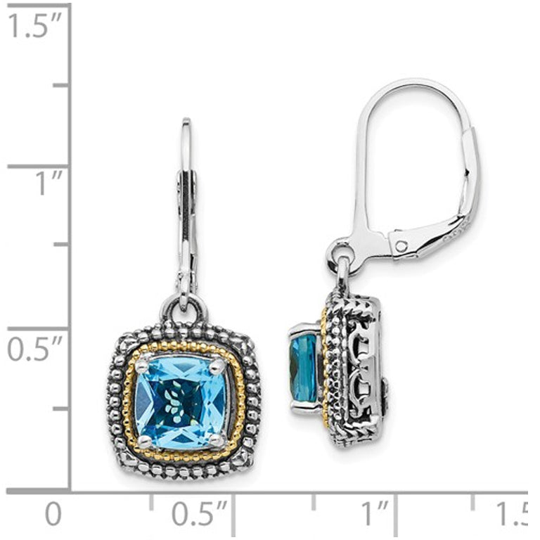 3.80 Carat (ctw) Blue Topaz Dangle Earrings in Sterling Silver with 14K Gold Accent Image 2