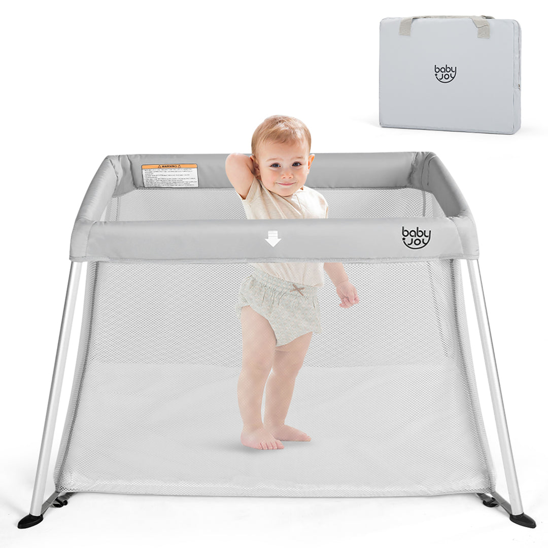 Portable Baby Playpen Playard Lightweight w/ Travel Bag For Newborn Toddler Gray/Pink Image 1