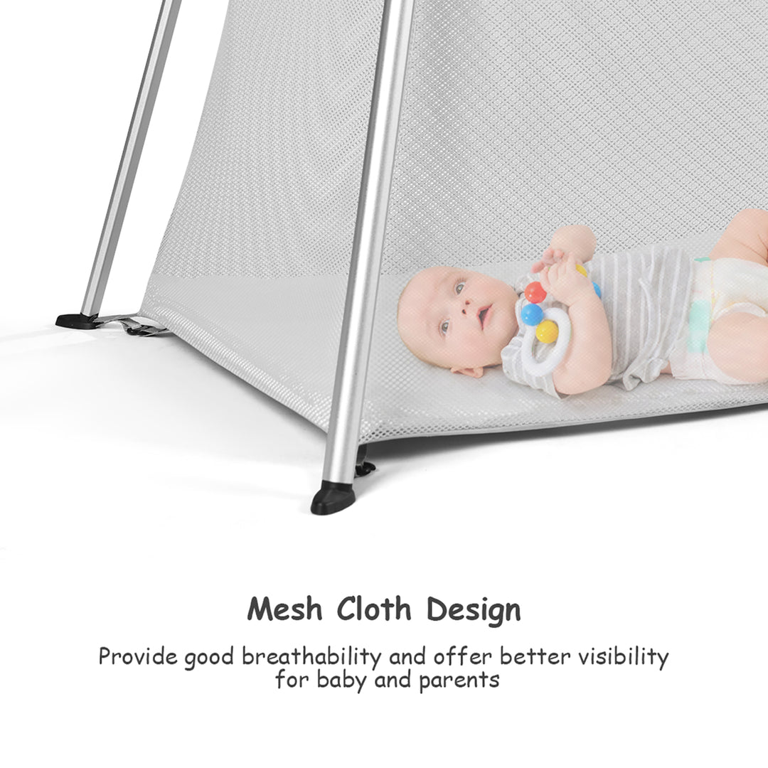 Portable Baby Playpen Playard Lightweight w/ Travel Bag For Newborn Toddler Gray/Pink Image 9