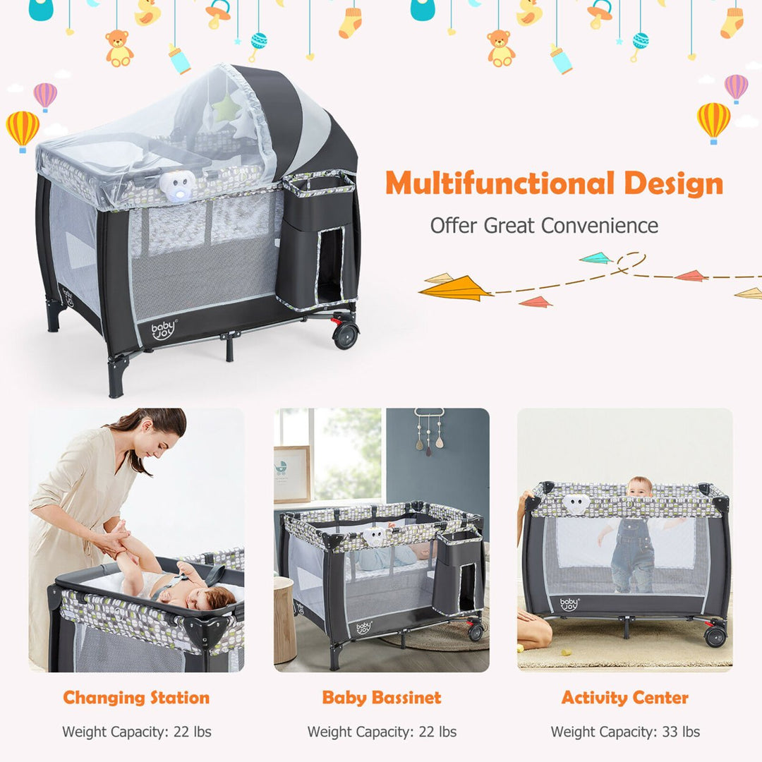 Babyjoy Portable Foldable Baby Playard Playpen Nursery Center w/ Changing Station and Net Image 6