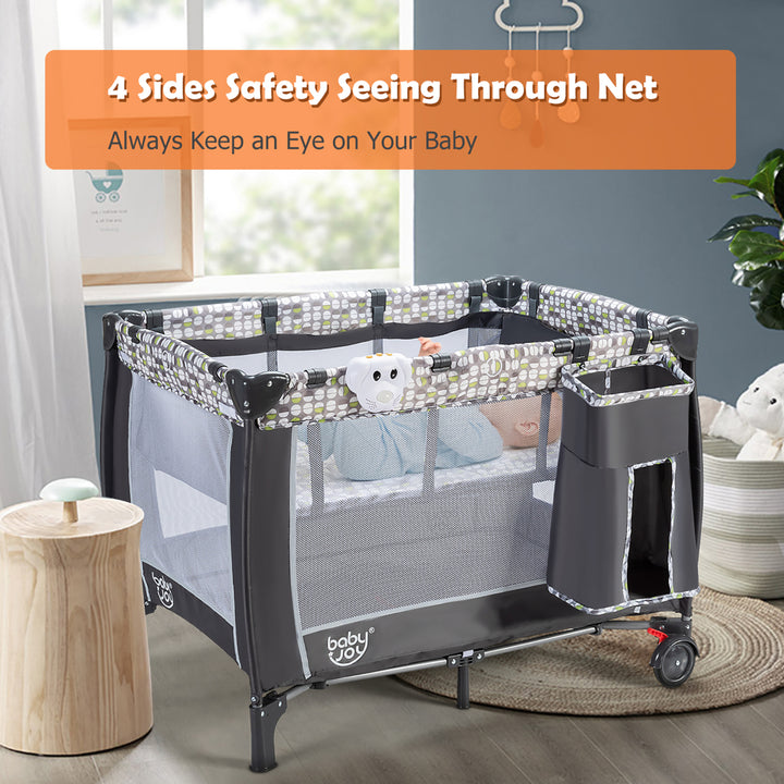 Babyjoy Portable Foldable Baby Playard Playpen Nursery Center w/ Changing Station and Net Image 9