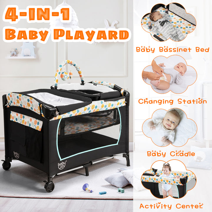 Babyjoy 4-in-1 Convertible Portable Baby Playard Newborn Napper w/ Changing Station Blue Image 6