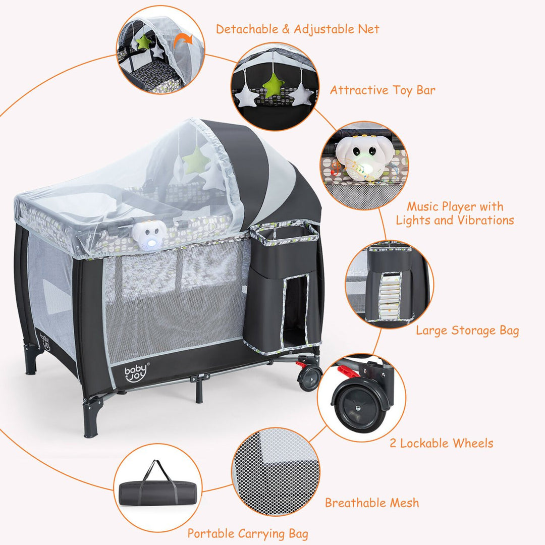 Babyjoy Portable Foldable Baby Playard Playpen Nursery Center w/ Changing Station and Net Image 10