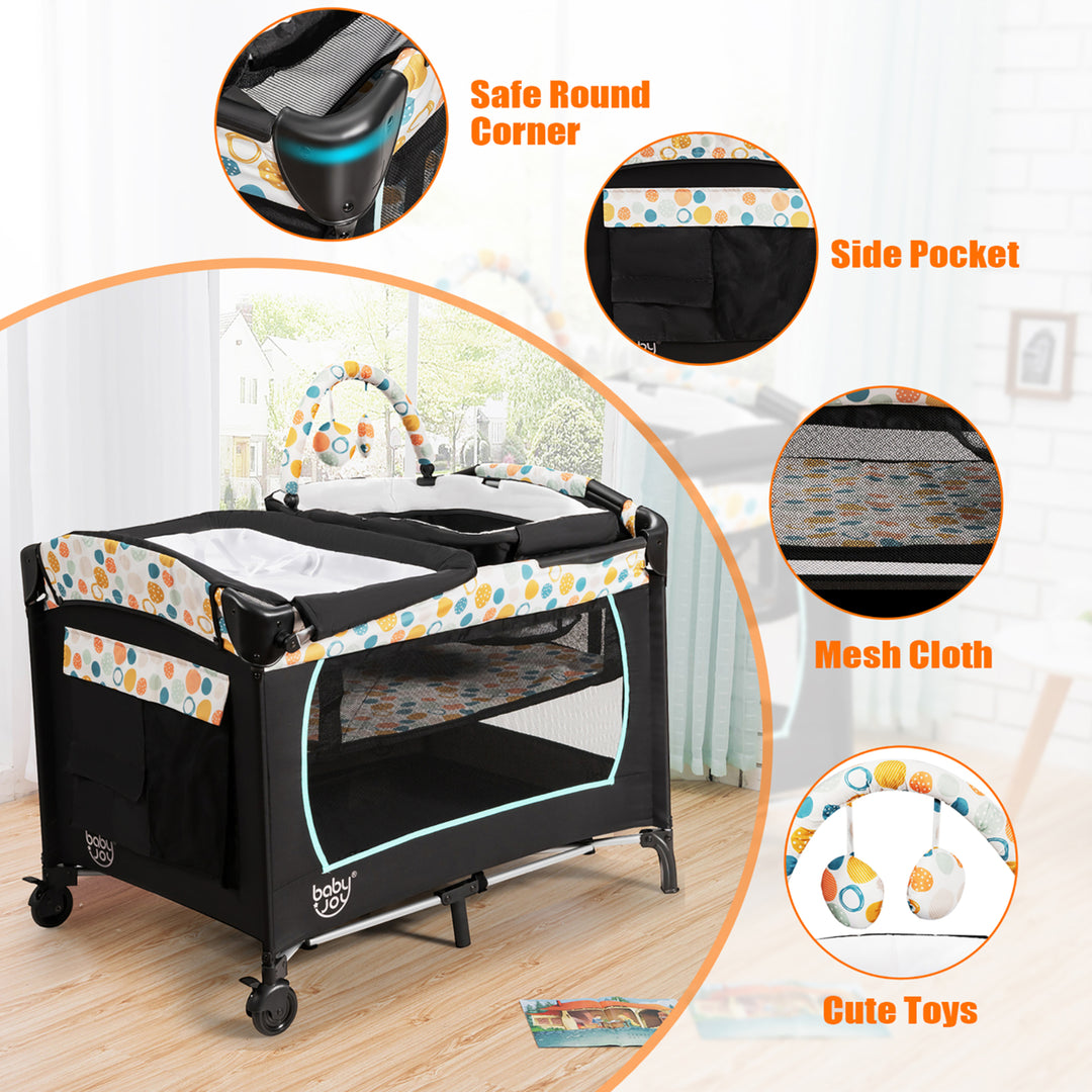 Babyjoy 4-in-1 Convertible Portable Baby Playard Newborn Napper w/ Changing Station Blue Image 10