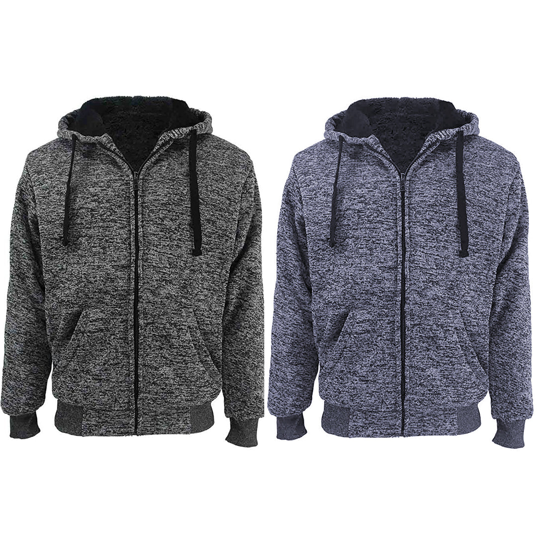 2-Pack: Mens Marled Extra-Thick Sherpa-Lined Fleece Hoodies Image 3