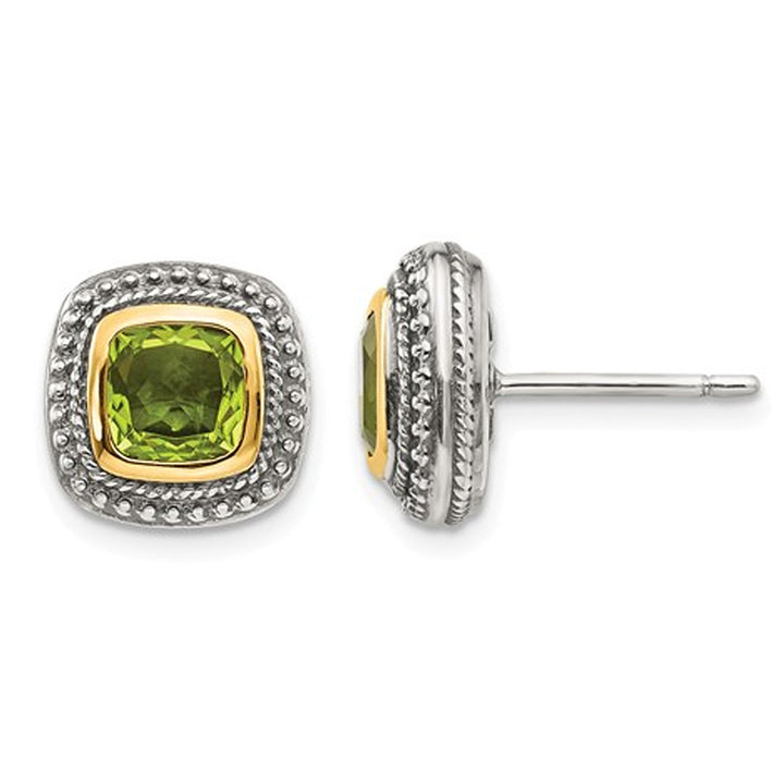 Natural Green Peridot Earrings in Sterling Silver with 14K Gold Accents Image 1