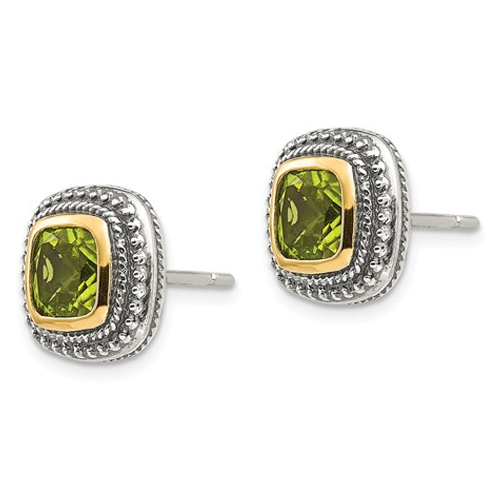 Natural Green Peridot Earrings in Sterling Silver with 14K Gold Accents Image 2