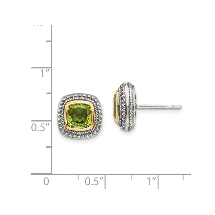 Natural Green Peridot Earrings in Sterling Silver with 14K Gold Accents Image 3