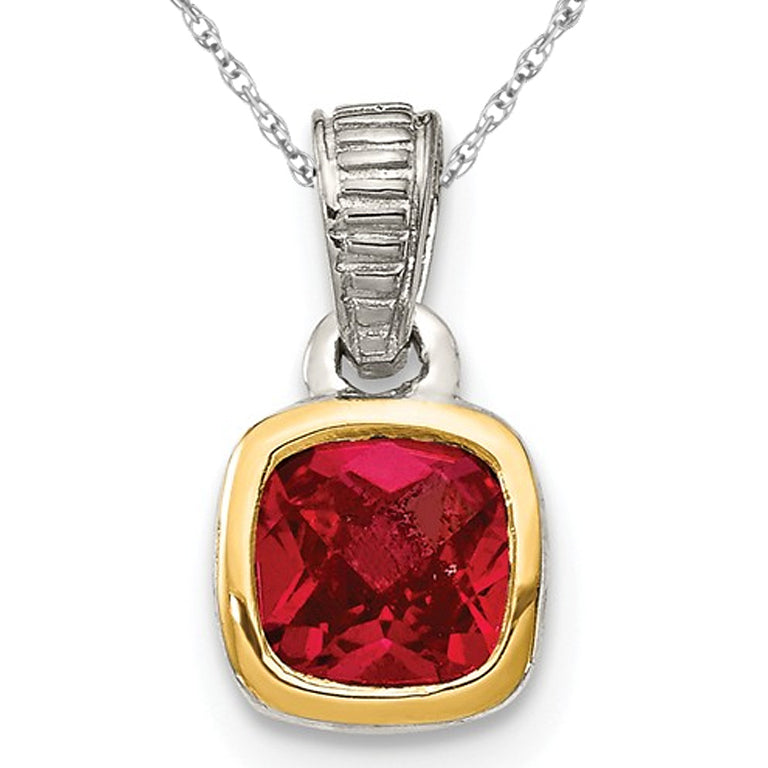 2/5 Carat (ctw) Lab-Created Ruby Solitaire Pendant Necklace in Yellow Plated Sterling Silver with Chain Image 1