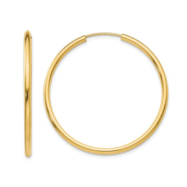 14K Yellow Gold Medium Hoop Earrings 1 1/2 Inch (2.00 mm) Image 1