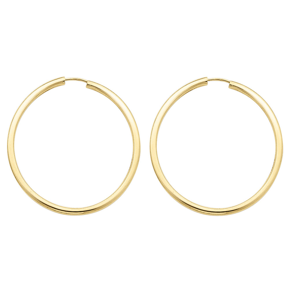 14K Yellow Gold Medium Hoop Earrings 1 1/2 Inch (2.00 mm) Image 2