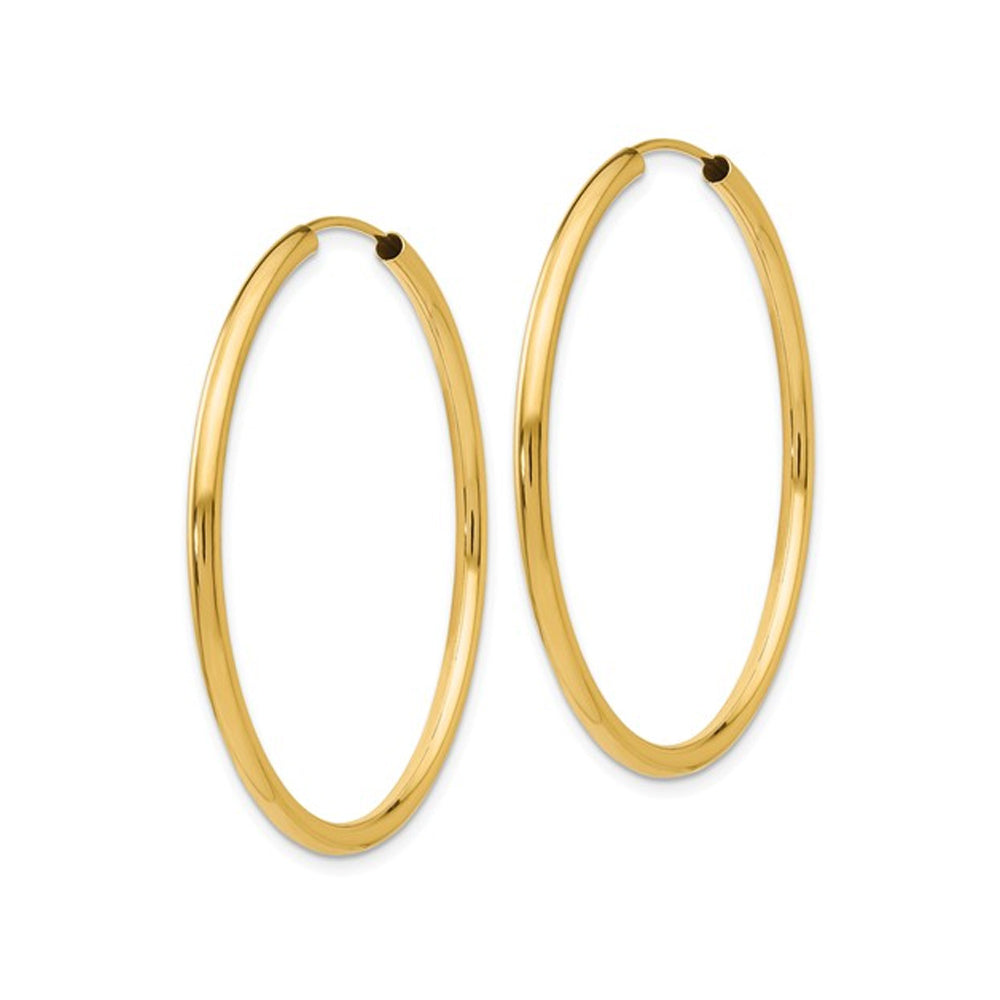 14K Yellow Gold Medium Hoop Earrings 1 1/2 Inch (2.00 mm) Image 4