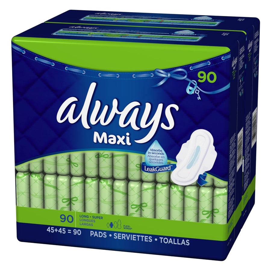 Always Maxi Long Super Pads with Wings - 90 Count Image 1