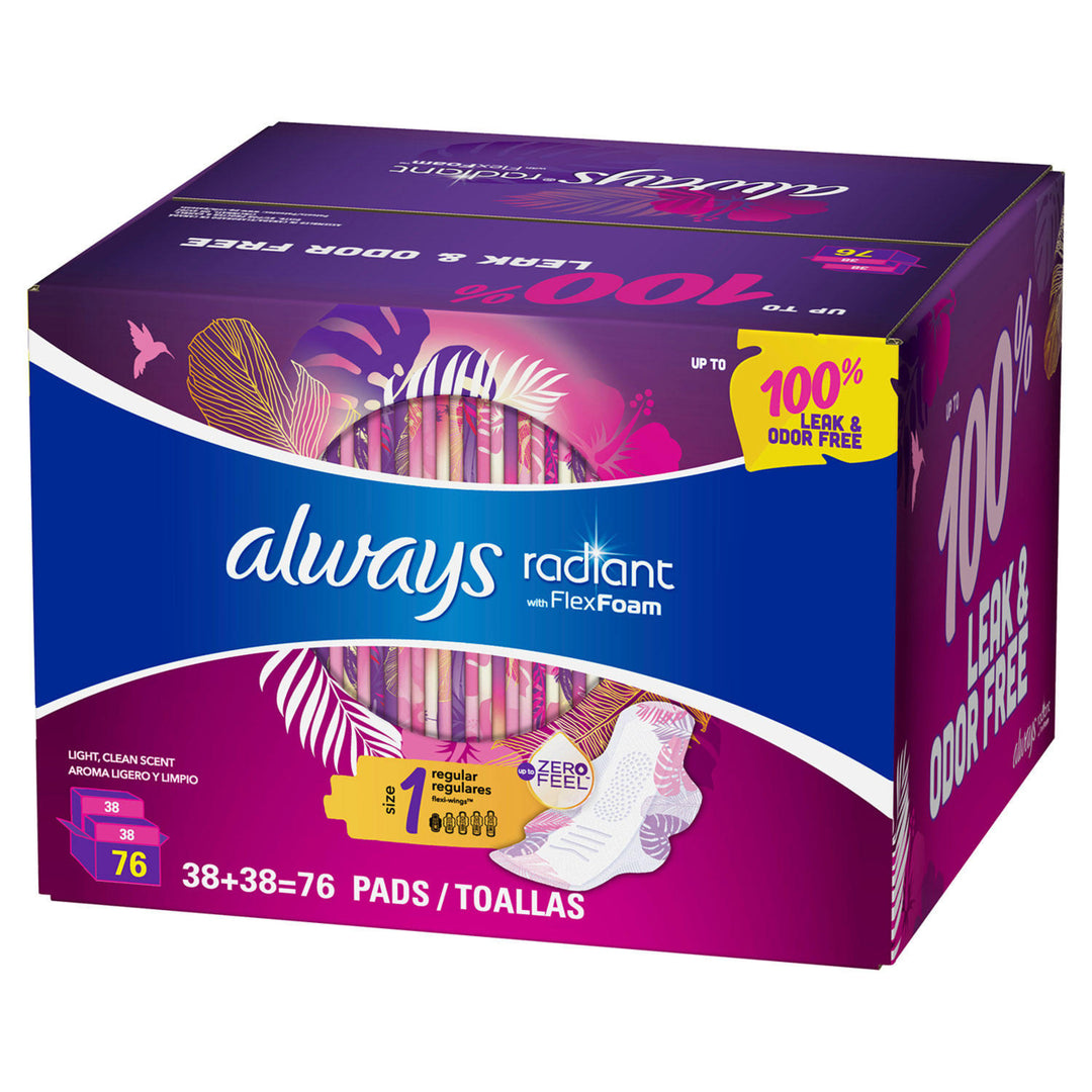 Always Radiant PadsSize 1Regular AbsorbencyScented (76 Count) Image 1