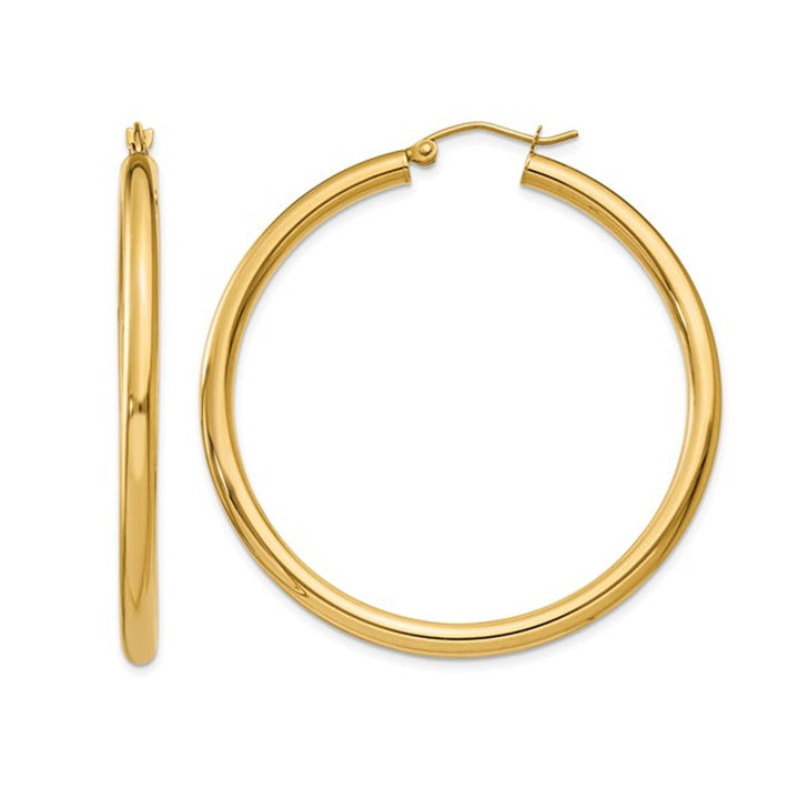 Large Hoop Earrings in 14K Yellow Gold 1 3/4 Inch (3.00 mm) Image 1