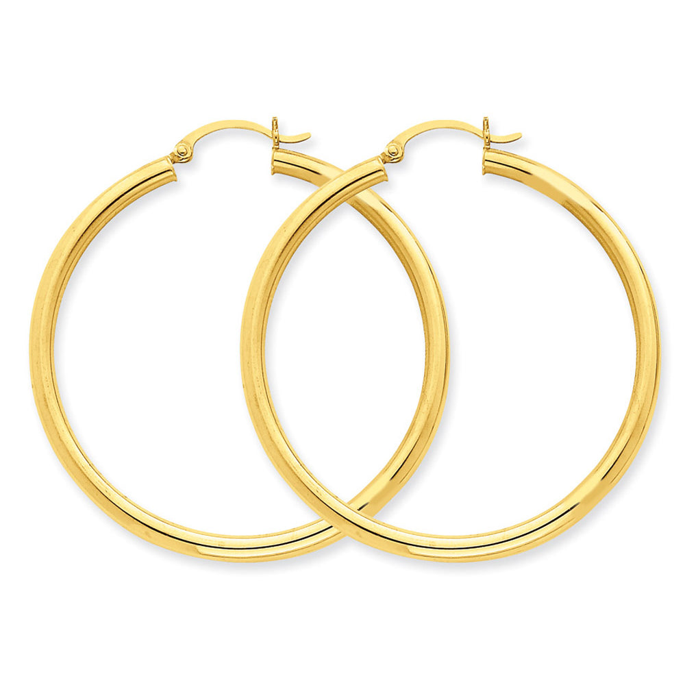 Large Hoop Earrings in 14K Yellow Gold 1 3/4 Inch (3.00 mm) Image 2