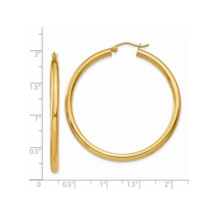 Large Hoop Earrings in 14K Yellow Gold 1 3/4 Inch (3.00 mm) Image 3