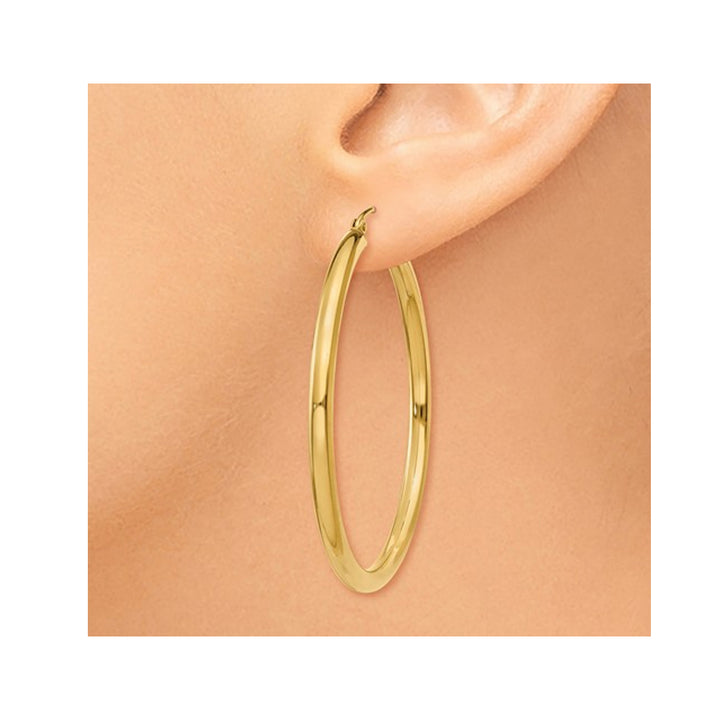 Large Hoop Earrings in 14K Yellow Gold 1 3/4 Inch (3.00 mm) Image 4