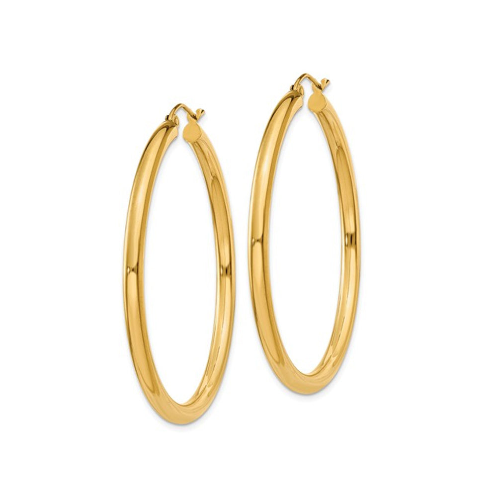 Large Hoop Earrings in 14K Yellow Gold 1 3/4 Inch (3.00 mm) Image 4