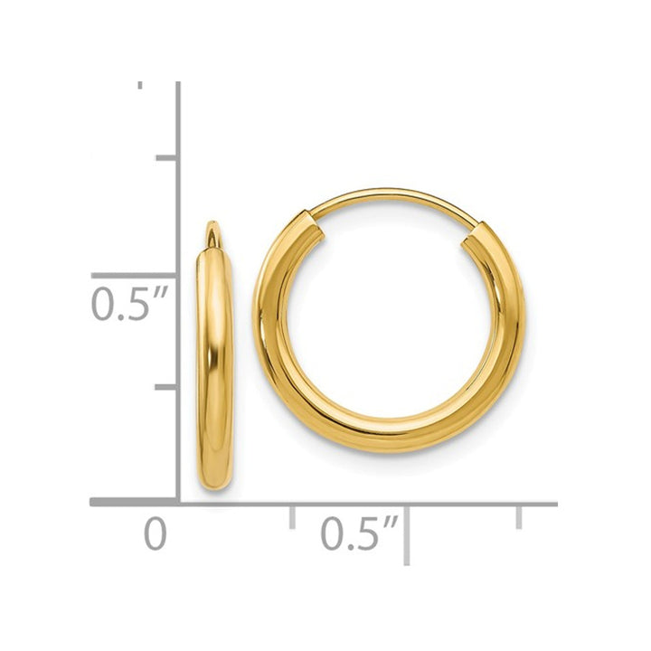 14K Yellow Gold Small Hoop Earrings 1/2 Inch (2.00 mm) Image 2