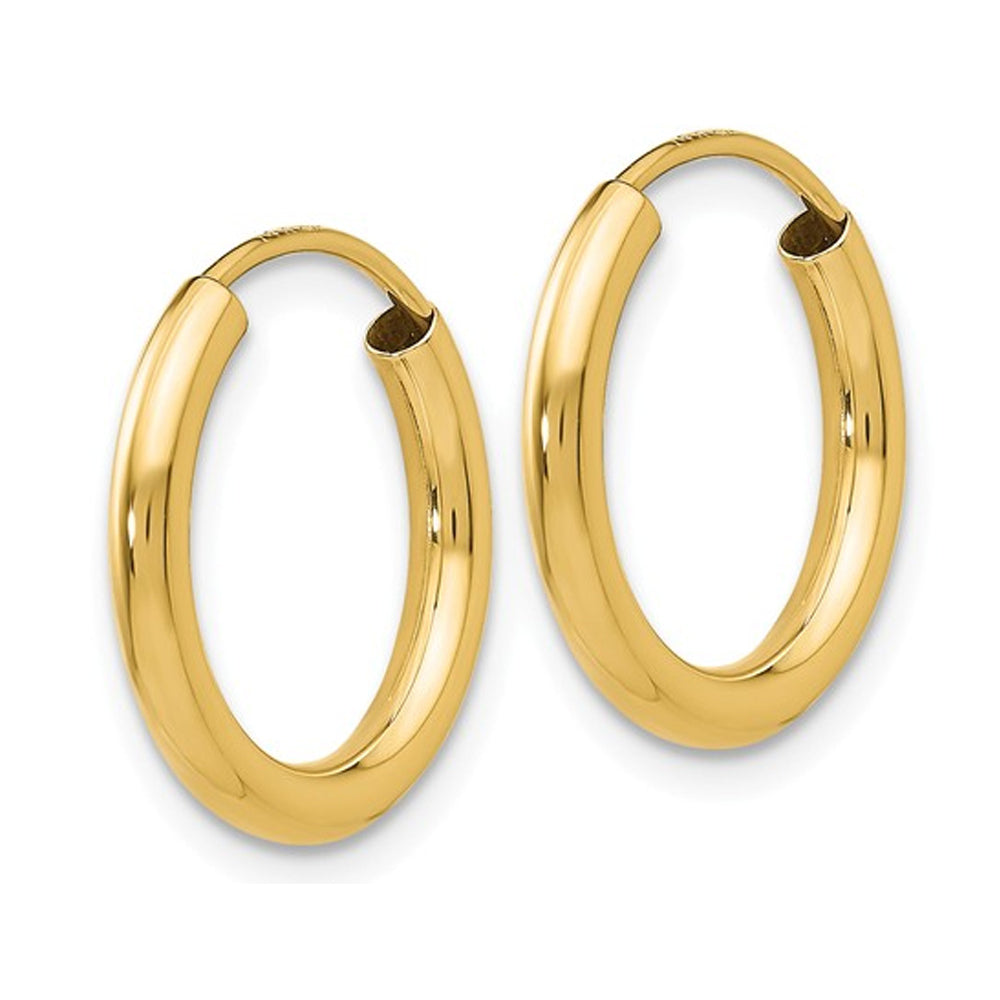 14K Yellow Gold Small Hoop Earrings 1/2 Inch (2.00 mm) Image 3